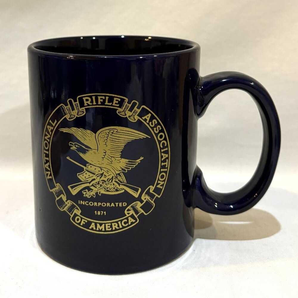 National Rifle Association of America Ceramic Pottery Mug Cobalt Blue and Gold